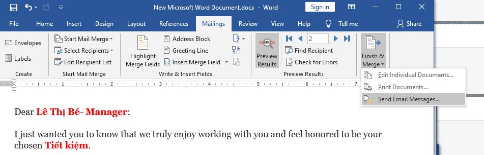Dùng Mail Merge trong Outlook 2016 gửi mail hàng loạt 30 vui mỗi ngày - mail merge 2016 - bước 13