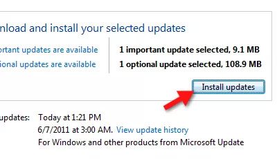 Chọn Install updates để bắt đầu
